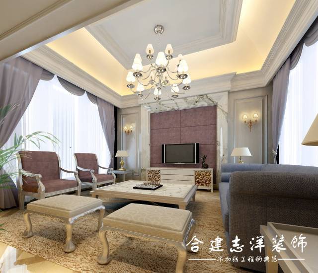 主题为美式奢华,简单、自然、奢华的生活空间。客厅:用配饰与色彩很好的展现了大气的空间。 客厅作为待客区域,以白色为底,黑色线条搭配,加上吊顶的呼应,体现浓厚的大气感。餐厅:在材质选择上多倾向于较硬、光挺、华丽的材质。厨房的面积较大,操作方便,功能强大。厨房的多功能还体现在家庭内部的人际交流多在这里进行,这两个区域会同起居室连成一个大区域,成为家庭的重心。